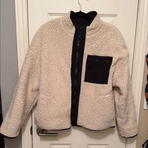 Cozy Sherpa Fleece Jacket with Black Accents